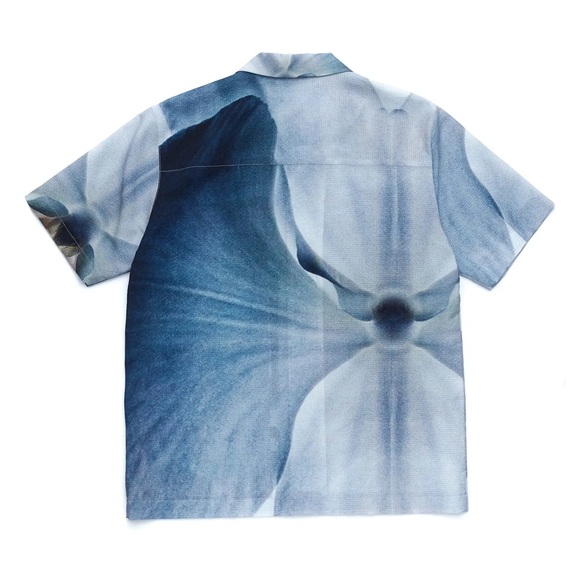 Iise Floral Blue Camp Shirt Orchid Print Short Sleeve Button Up Lightweight - Picture 3 of 10